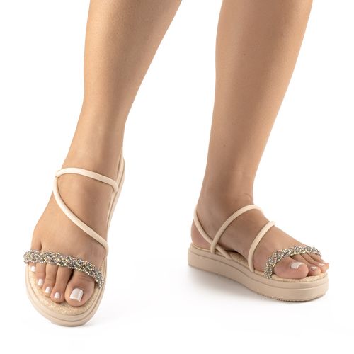 Sandália Mississipi  Flatform Bege com Brilhos