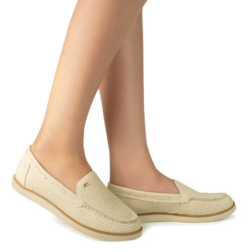 Mocassim Dakota  de Couro Bege Claro