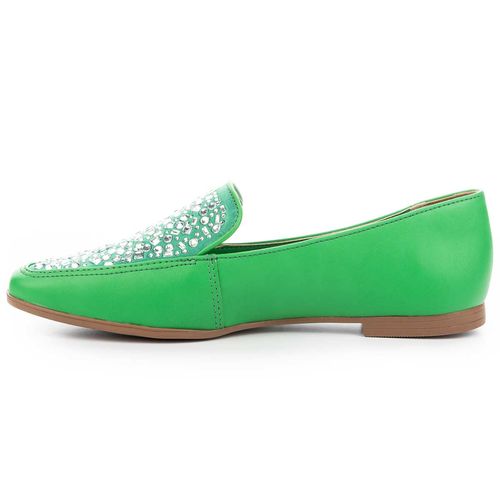 Sapato Tanara  Loafer Verde com Pedrarias