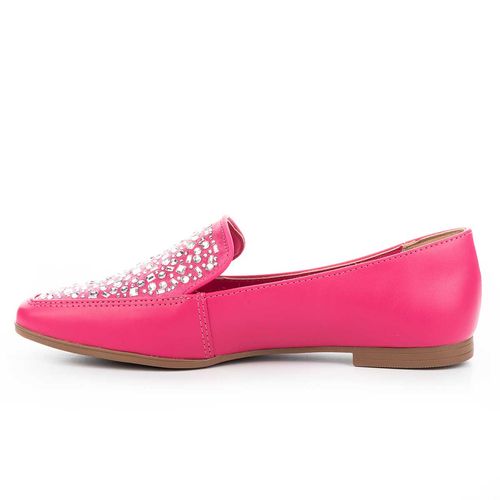 Sapato Tanara  Loafer Rosa com Pedrarias