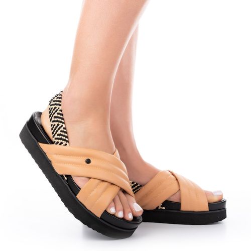 Sport Sandal  Tanara Flatform com Tiras Macias Bege e Preto
