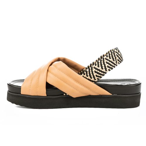 Sport Sandal  Tanara Flatform com Tiras Macias Bege e Preto