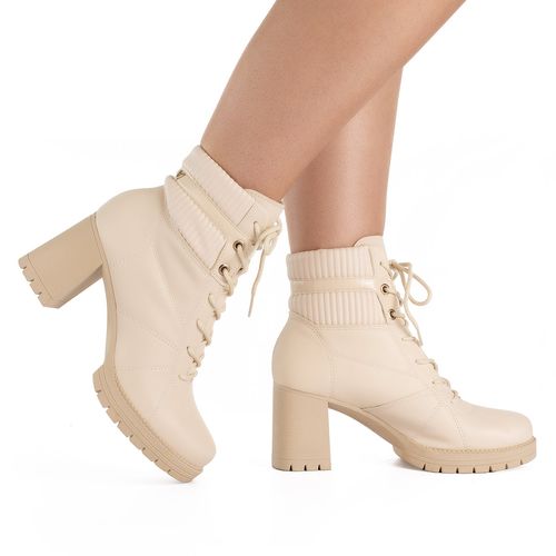 Bota Coturno  Mississipi de Salto Bloco Bege Claro